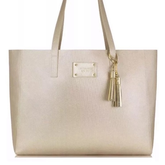 Michael Kors Tote Gold Purse Metallic Bag NEW - Picture 2 of 5